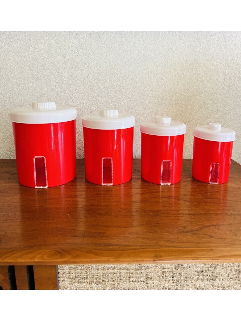 Vintage Knickerbocker Red & White 4 Pc Canisters